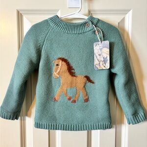 Baby Knit Sweater w/Horse Design, Seafoam Green, 6-12 Months
